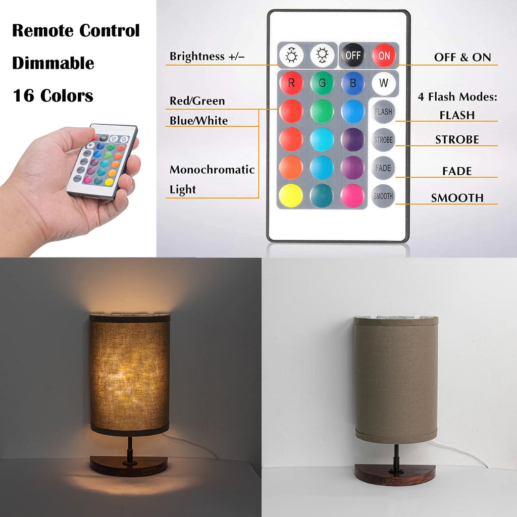 Half Shade Table Lamp, Modern LED Light with Fabric Shade and Wood Holder Z813002