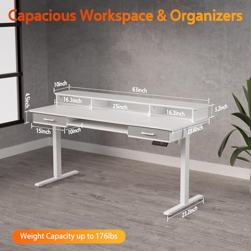 Electric Standing Desk with 2 Drawers, Height Adjustable for Home Office B137