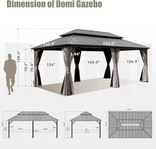 10 x 10 ft Hardtop Gazebo with Netting and Curtains, Galvanized Steel Roof for Patio and Garden X50618