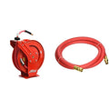 MILTON Strength Air Hose Reel w/Auto- Retractable Steel Dual Arm, 3/8" MNPT x 50 ft. Hybrid Rubber Hose - 300 Max PSI, Red - 2770-50D