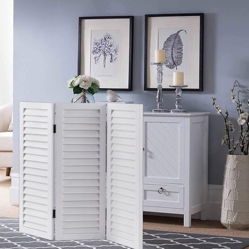 Wood Short Room Divider 3 Panel, 2.6 Ft Tall Folding Partition, White Freestanding Wall for Home Office J532