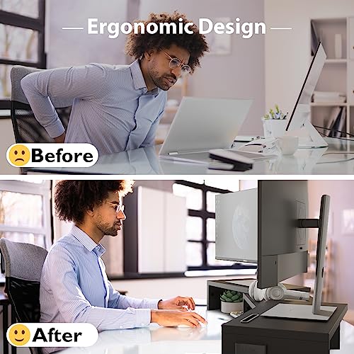 Dual Monitor Stand Riser with Smartphone Holder, Adjustable Wooden Desktop Organizer P70793