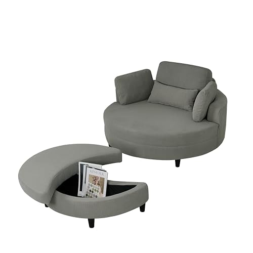 Corduroy Barrel Chair with Adjustable Headrest and Ottoman U714