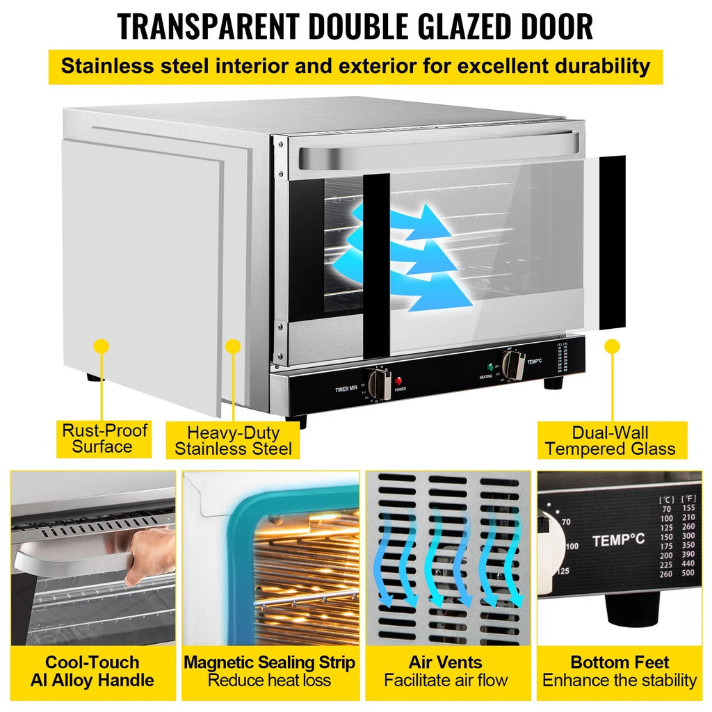 Commercial Convection Oven, 66L Countertop, 1800W Electric Baking Oven with Trays and Racks T271000