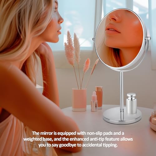 8" LED Lighted Makeup Mirror, 1x/10x Magnifying, Rechargeable, 360° Rotation F4760