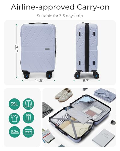 Carry On Luggage 22x14x9 with TSA Lock, Hardside Spinner Suitcase 20 inch Black P3277
