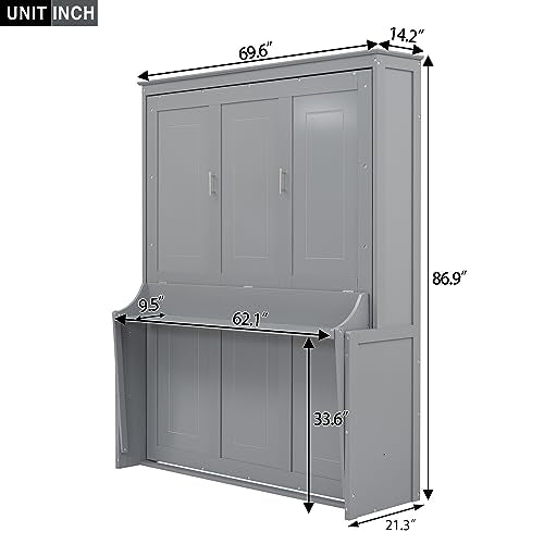 Queen Size Murphy Bed with Cabinet and LED Lights P178570