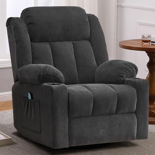 Swivel Recliner Chair for Adults with Massage and Heat, Fabric, Lime Gray B7507