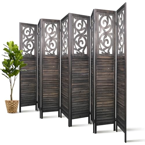6 Panel Wooden Room Divider with Shelves B102027