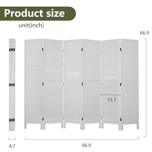 6 Panel Wood Room Divider Freestanding White 5.57 FT S6393