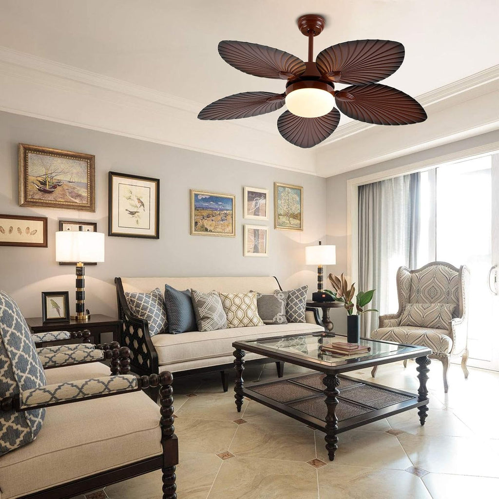 Ceiling Fan with LED Light, 52 Inch Palm Leaf Blades, Remote Control P510506