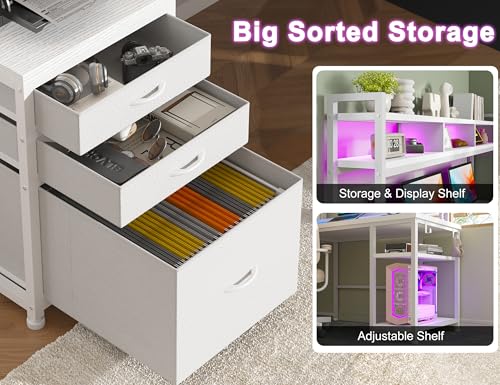 L Shaped Gaming Desk with Storage Shelves and LED Light U926701