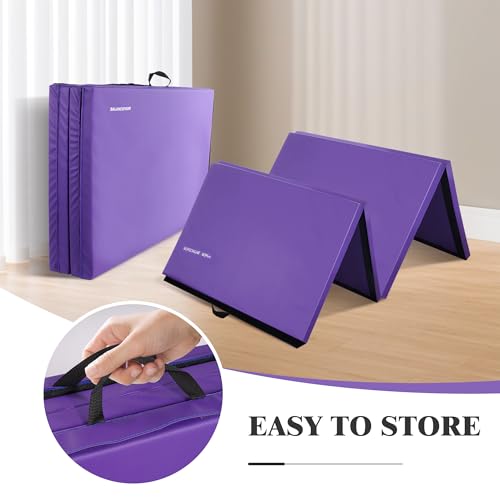 Folding Exercise Gymnastics Mat, 4x8x2 Inch, High-Density Anti-Tear, Portable with Carrying Handles J951