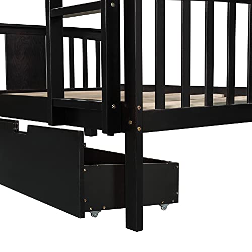 Twin Over Full Bunk Bed with Slide and Stairs for Kids E212