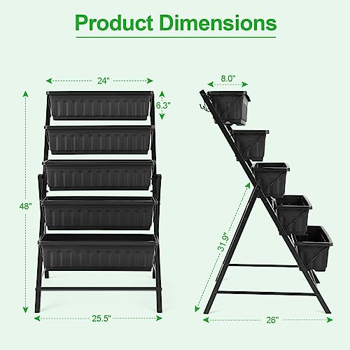 Vertical Raised Garden Bed, 5 Tiers Elevated Planter Box with Hooks for Vegetables Flowers T135112