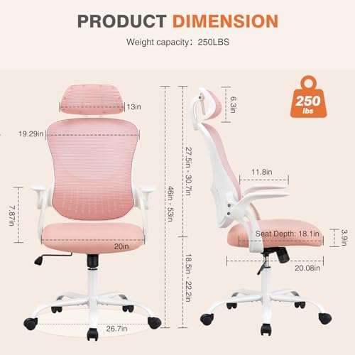 Ergonomic High-Back Mesh Office Chair with Wheels, Pink X2221