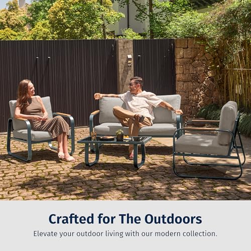 4-Piece Outdoor Patio Set with Sofa and Tempered Glass Table F97509