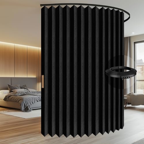Accordion Room Divider Curtains with Ceiling Track, Grey, W100 x L84 J296