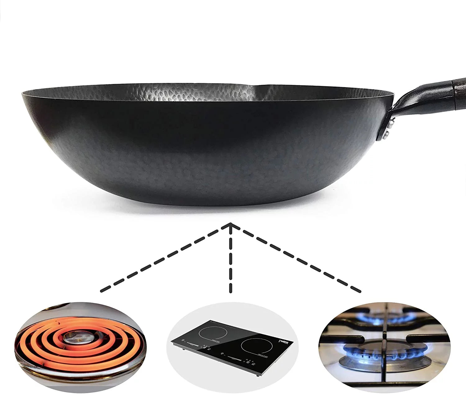 Carbon Steel Wok for Electric, Induction and Gas Stoves D189