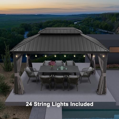 10' x 14' Permanent Hardtop Gazebo with Galvanized Steel Double Roof, Curtains and Netting Included M96664