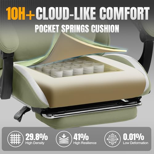 Gaming Chair Ergonomic Office Chair with Foot Rest, Breathable Fabric Computer Chair with Headrest and Lumbar Support V504535