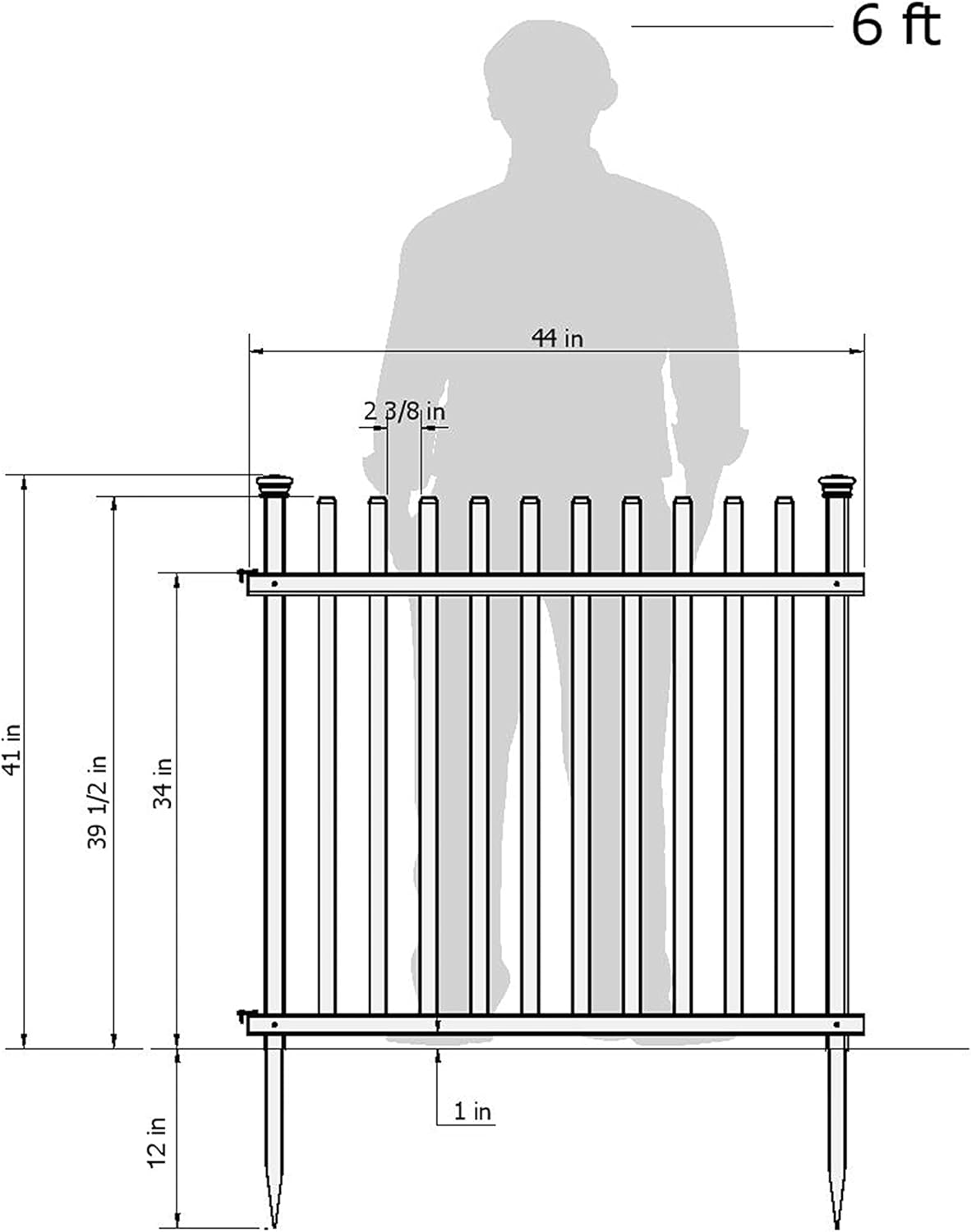 Vinyl Picket Fence 44" W x 41" H 2 Pack with No-Dig Gate Kit 59.7" W x 41.1" H V486