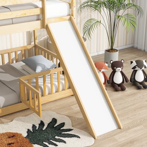Twin Over Full Bunk Bed with Slide and Storage Stairs C57577