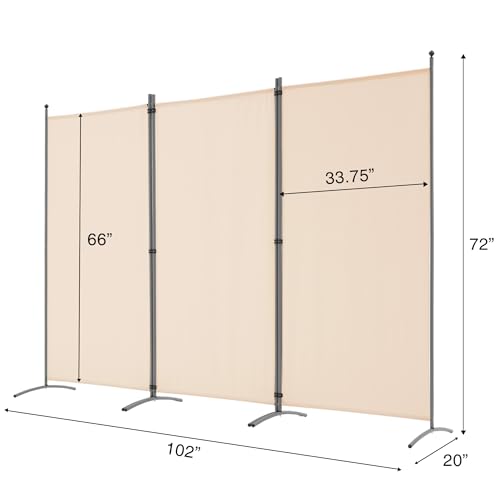 3 Panel Room Divider Folding Partition Privacy Screen, Freestanding Fabric Panel, 102" W x 71" H, Black V153