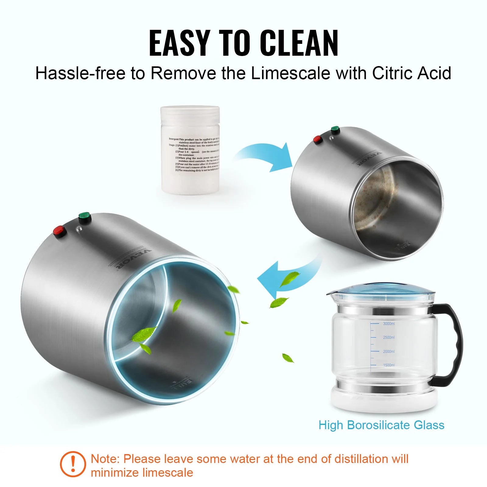 4L Water Distiller Purifier Machine Countertop Stainless Steel Interior 750W P961678