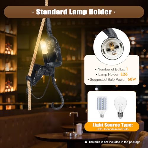 Monkey Pendant Light, Industrial Retro Ceiling Lamp for Dining Room M314