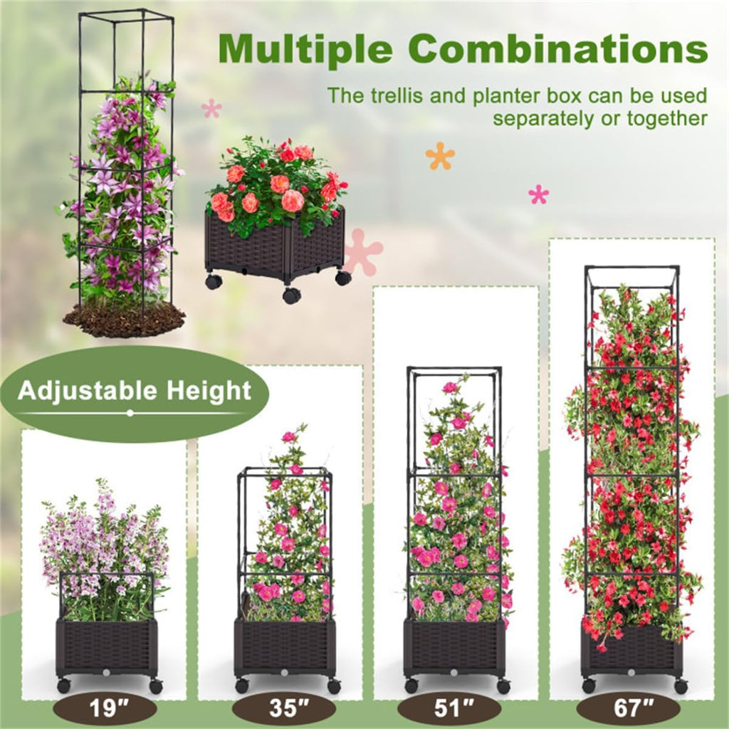 Raised Garden Bed Planter Box with Trellis for Climbing Plants Outdoor R41695