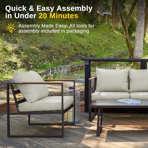 4-Piece Outdoor Patio Set with Sofa and Tempered Glass Table F97509