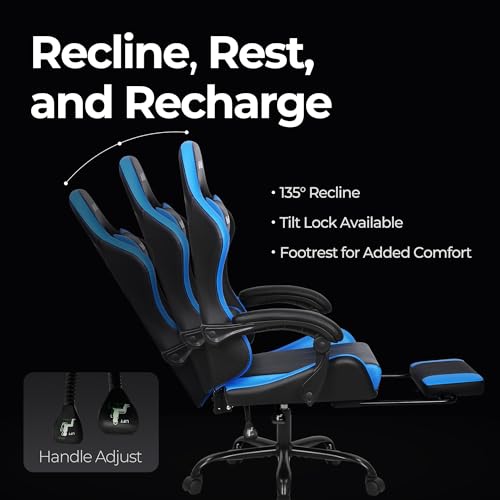 Ergonomic High Back Gaming Chair with Footrest PU Leather Recliner O1049