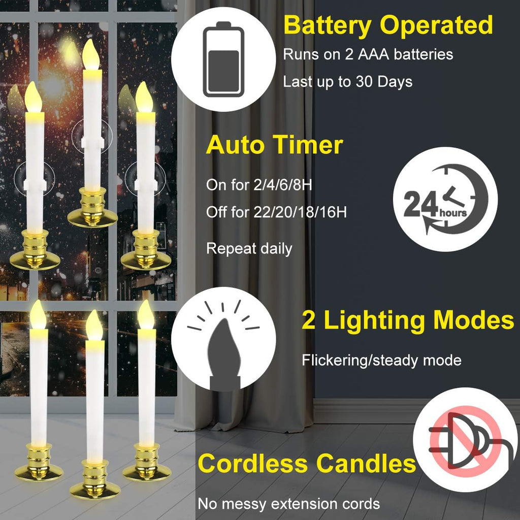 Christmas Window Candles with Timer, Battery Operated LED Taper Set A2557