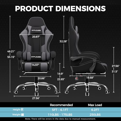 Gaming Chair with Footrest and Lumbar Support, Height Adjustable, 360° Swivel, Blue U7447