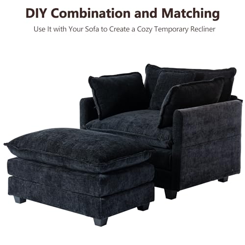 Chenille Lounge Chair with Ottoman, Beige W1064