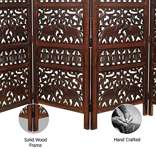 4 Panel Folding Wood Room Divider, Antique Brown, 72 x 80 L396608