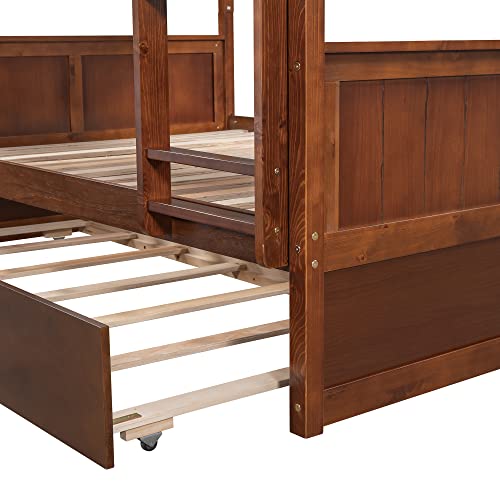 Twin Over Full Bunk Bed with Slide and Stairs for Kids E212