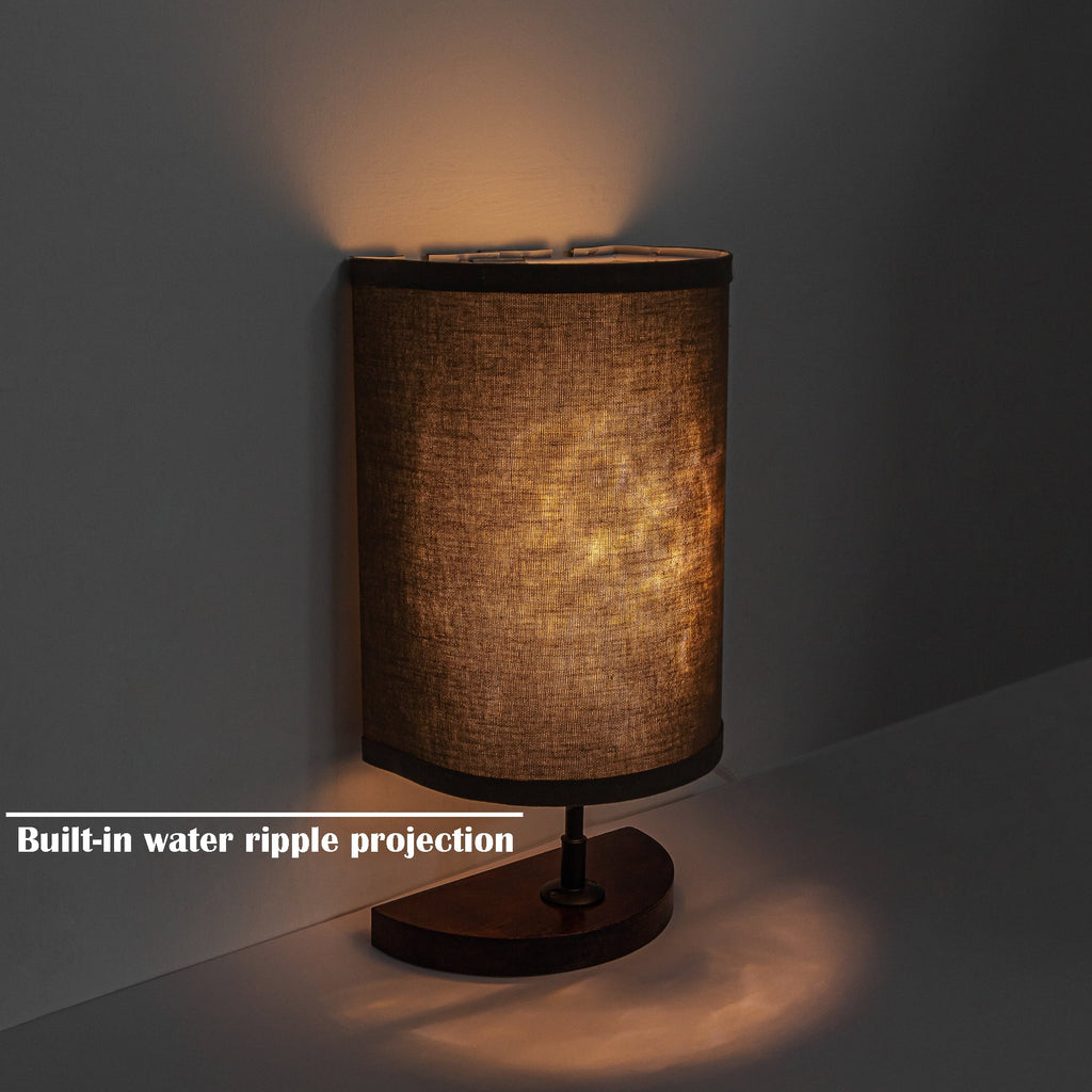 Half Shade Table Lamp, Modern LED Light with Fabric Shade and Wood Holder Z813002