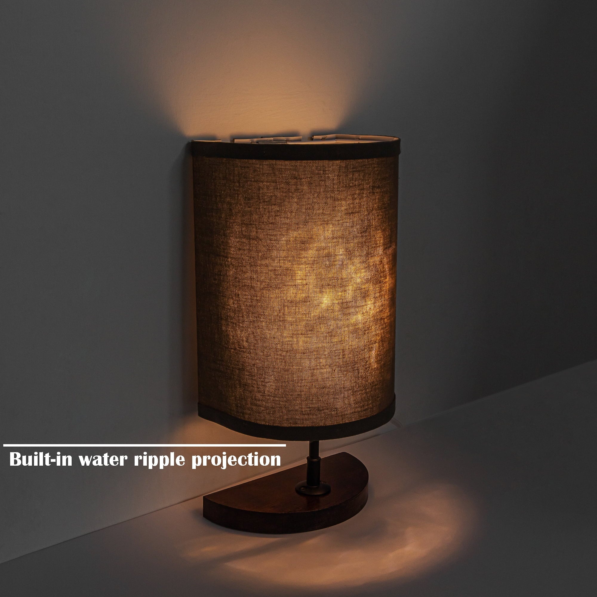 Half Shade Table Lamp, Modern LED Light with Fabric Shade and Wood Holder Z813002