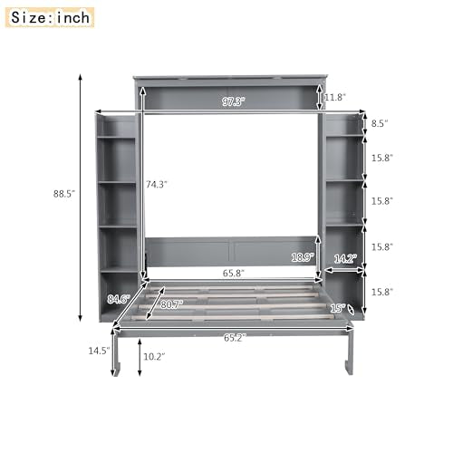 Queen Size Murphy Bed with Cabinet and LED Lights P178570