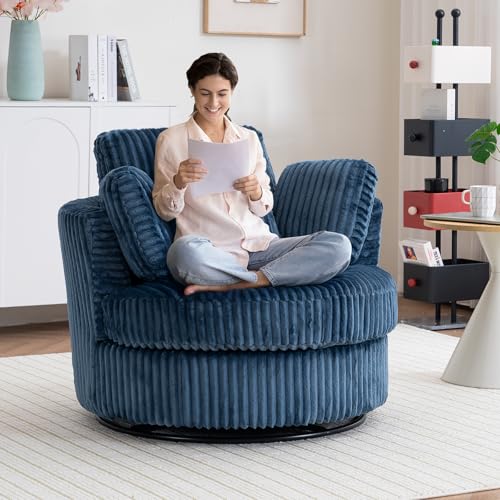 Swivel Barrel Chair with Ottoman for Living Room Bedroom, White W553228