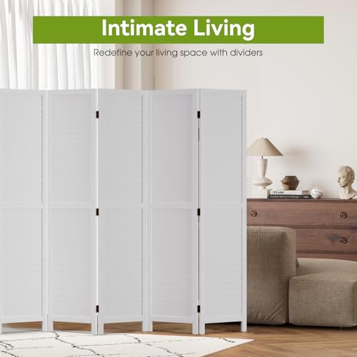 6 Panel Wood Room Divider Freestanding White 5.57 FT S6393