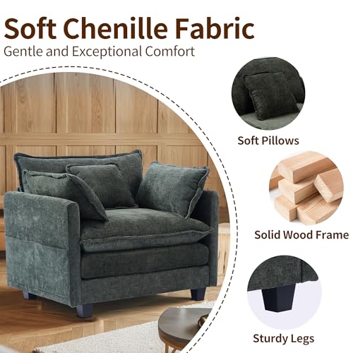 Chenille Lounge Chair with Ottoman, Beige W1064
