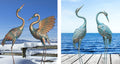 33-37 Inch Metal Crane Garden Statue Décor, 35-40 Inch Standing Garden Crane Statues, Outdoor Decoration for Yard Pond Lawn Backyard Pool, Vintage Spread Wings Crane, Set of 2
