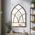 Farmhouse Arched Window Mirror Wall Decor 16 X 24 Inch, Hanging Distressed White Rustic Cathedral Window Pane Mirror Wall Decor for Living Room, Wood Wall Mirrors Decorative for Entryway