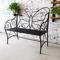 HLC Outdoor Bench Patio Outdoor Sturdy Rust-Resistant Garden Bench Butterfly Cast Iron Metal with Armrests for Garden, Park,Yard, Patio, Porch, Lawn Double Seats Black