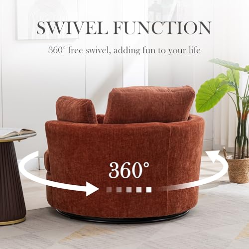 Oversized Swivel Barrel Chair with Ottoman, Chenille, Beige X252712