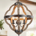 LNC Farmhouse 3-Light Wood Lantern Chandelier for Kitchen Island Dining Room W15" x H19" Distressed, Aged, Painted