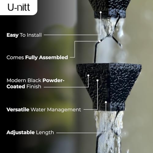 Rain Chain for Gutters, 8.5 FT Metal Black, Powder Coated Square Cups W7390